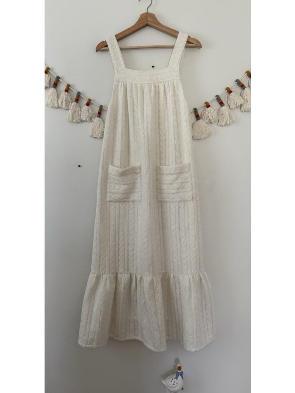 Revolve Like & Dot Cream Pinafore Striped Tiered Midi Dress Cottage Milkmaid XS